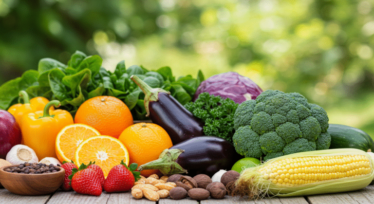 Alimentos funcionais coloridos e frescos.