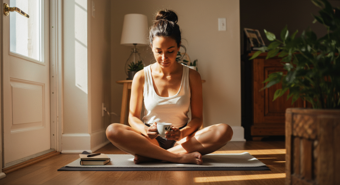 Pessoa praticando autocuidado com serenidade