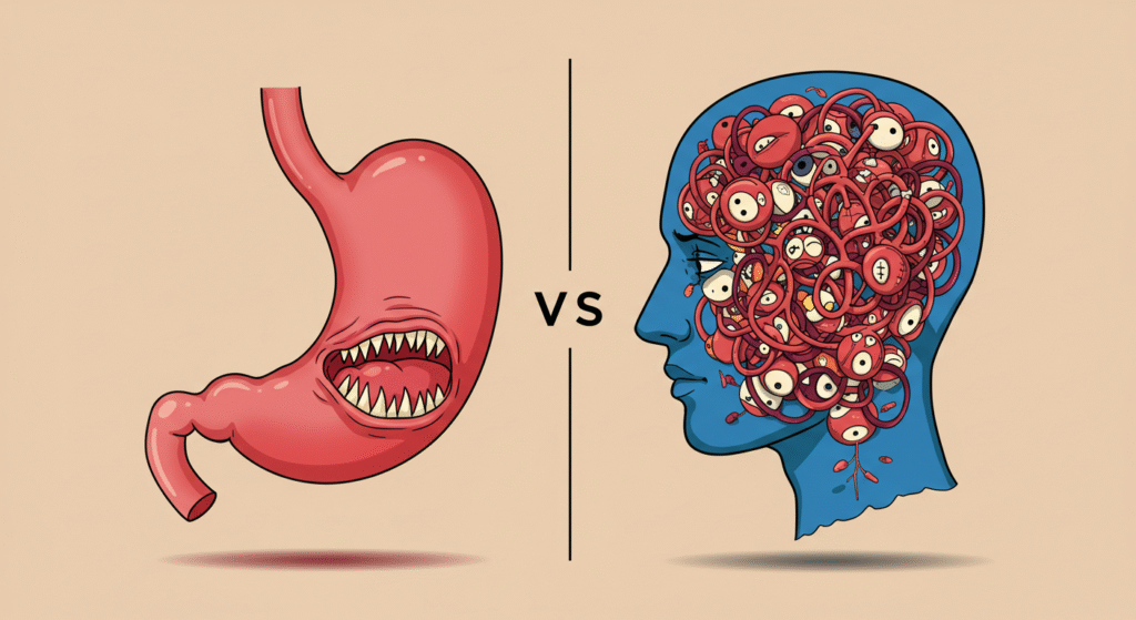Ilustração comparando fome física e emocional