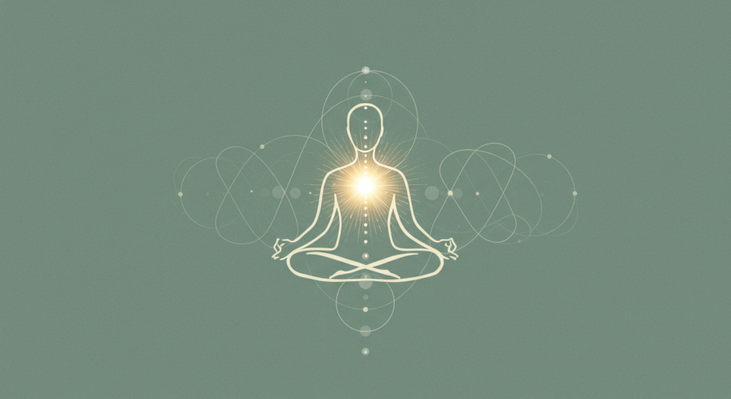 Imagem abstrata ou pessoa meditando, simbolizando equilíbrio e harmonia interna.
