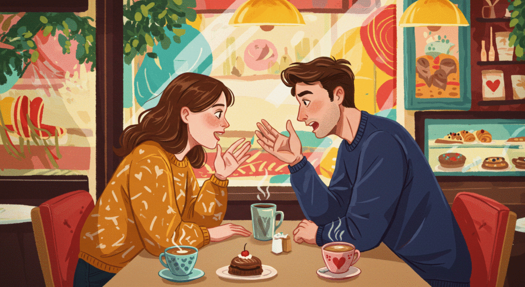 Casal conversando abertamente, comunicação no relacionamento.