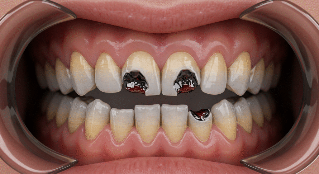 Dente danificado, efeito do refrigerante.
