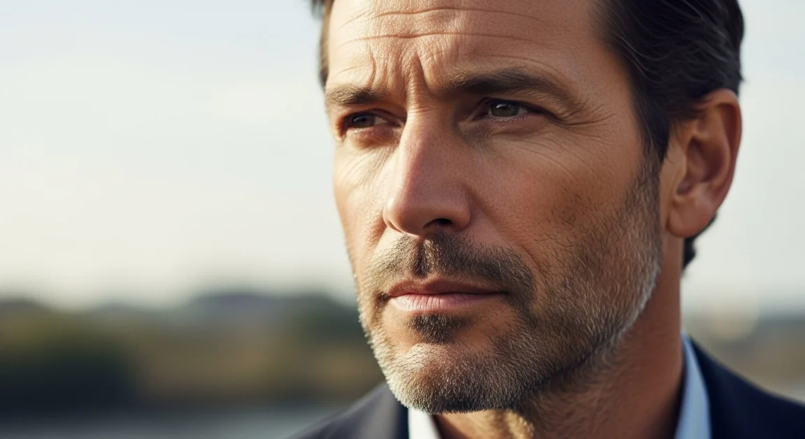 Homem 40 com olhar confiante