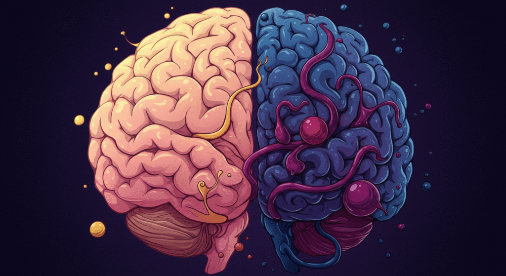 Ilustração do cérebro, processamento do humor.