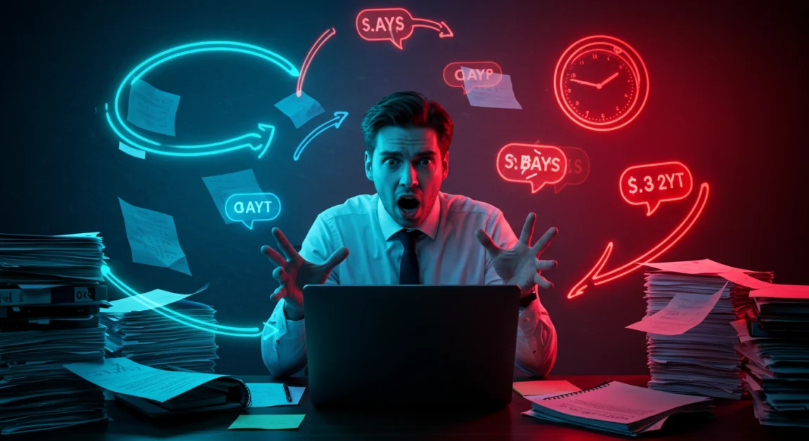 Pessoa sobrecarregada por trabalho ansiedade no ambiente de trabalho.