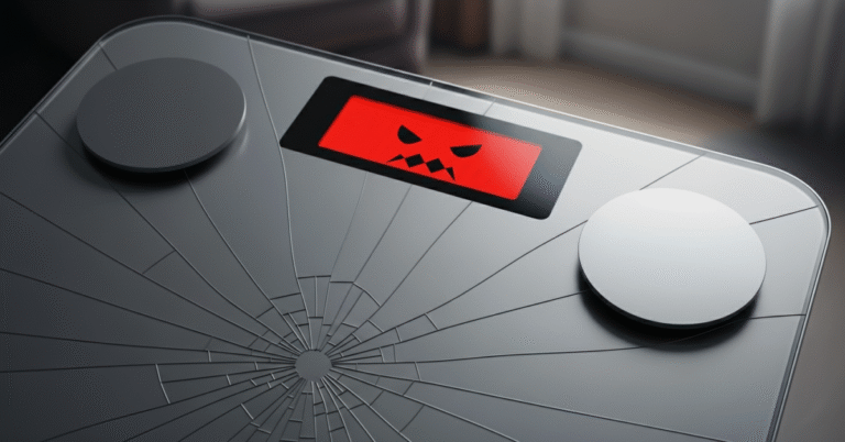 Balança digital com tela estática, simbolizando o emagrecimento travado.